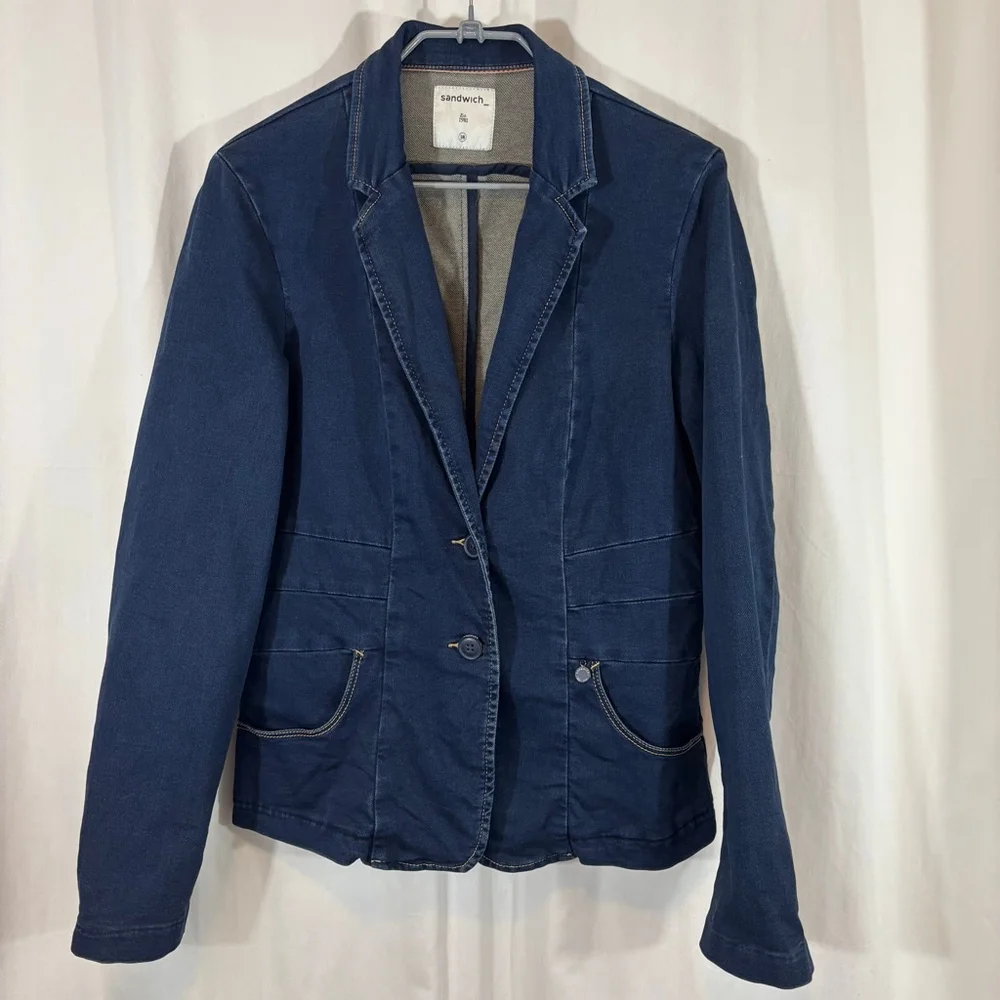Sandwich Women’s Stretch Denim Blazer Jacket – Size 38 Early 2000s / Y2K Style - Picture 2 of 9